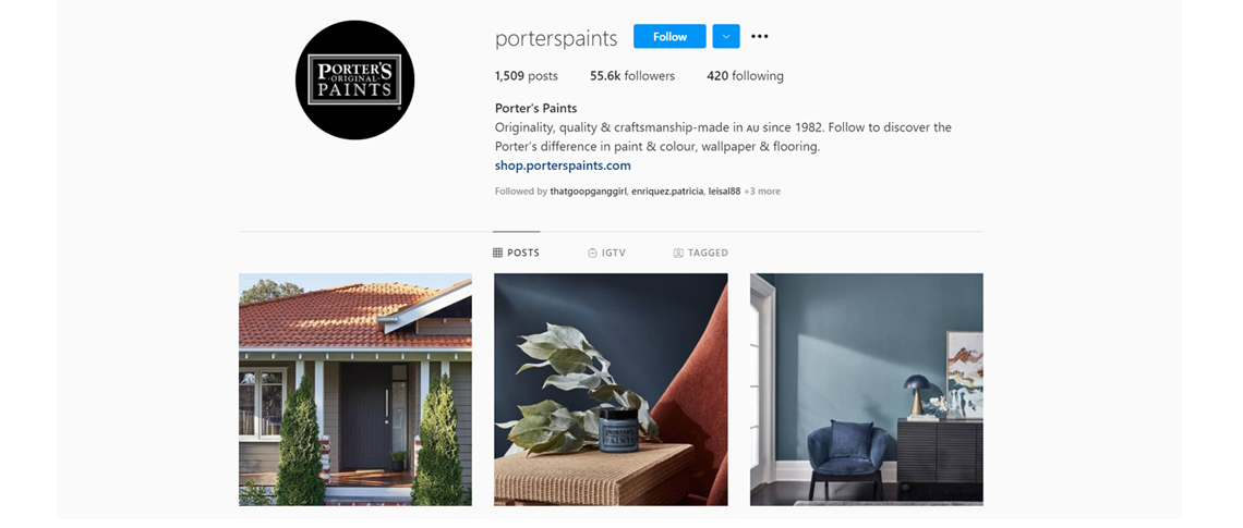 Follow Us on Instagram Case Study: Porter's Paints